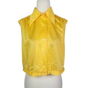 Vintage 70s Marissa's Yellow Dagger Collar Crop Sleeveless Blouse Top